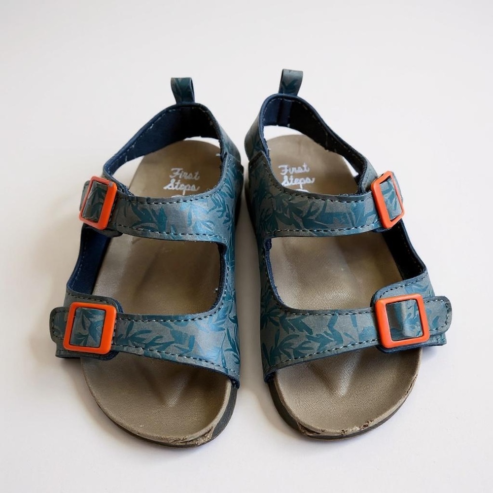 Kids Sandals - Blue leaf and Orange size 9